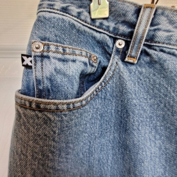 Express Vintage 7/8‎ Long High Rise Flare Blue Denim Jeans Juniors - Picture 6 of 16